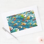 水中魚カラフルアート 長方形シール (封筒)