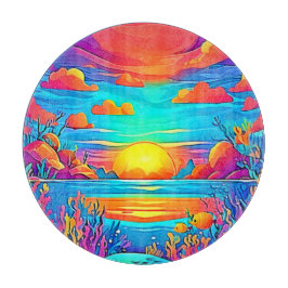水中鮮やか夕日のアートワーク カッティングボード