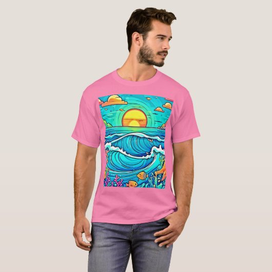 水中鮮やか日没 Tシャツ (正面フル)