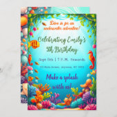 水中鮮やか海誕生日招待状 招待状 (正面/裏面)