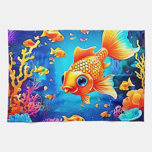 水中鮮やか魚ワールドデザイン キッチンタオル (横)