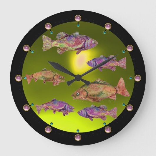 水中/カラフルなニジマスの黄色 ラージ壁時計 (正面)