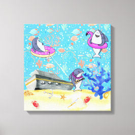 水中 深海 サメ パーティータイム 子供部屋 キャンバスプリント