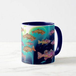 水中,魚カラフル,ニジマス青 マグカップ