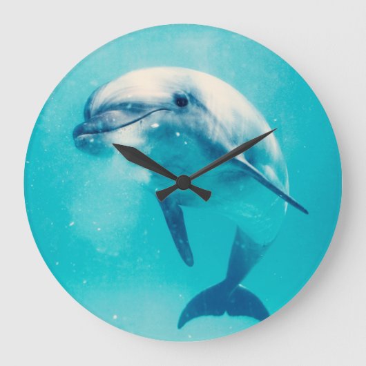 水中Bottlenosedのイルカ ラージ壁時計 (正面)