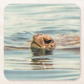 水亀の海野生動物の芸術の上に頭 スクエアペーパーコースター (正面)