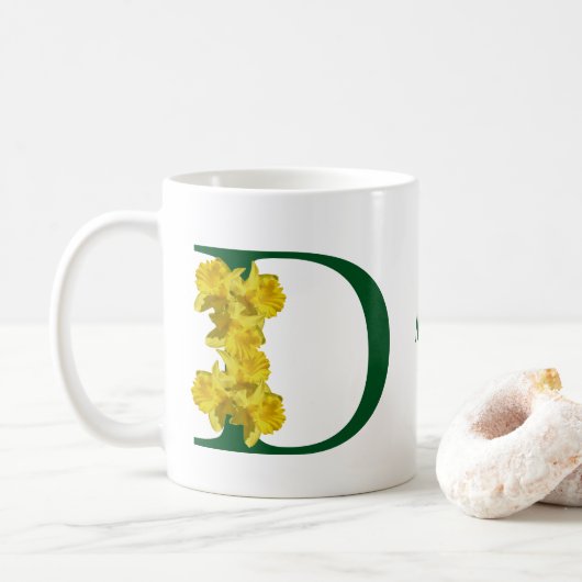 水仙のイニシャルD パーソナライズ コーヒーマグカップ (ドーナツ)