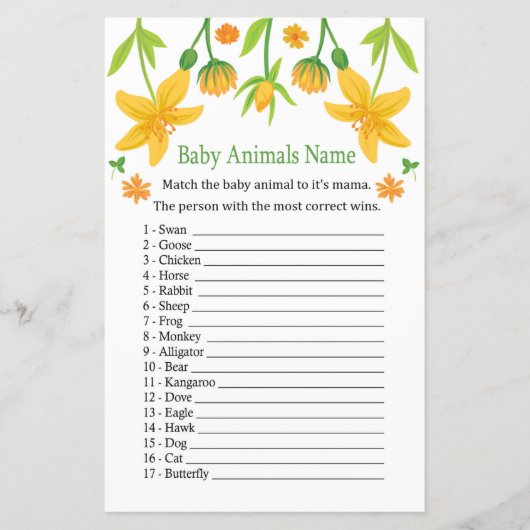 水仙のベビーアニマルの名前ゲーム (正面)