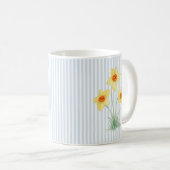水仙の春の花の絵ブルーストライプ コーヒーマグカップ (正面右)