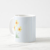 水仙の春の花の絵ブルーストライプ コーヒーマグカップ (正面左)