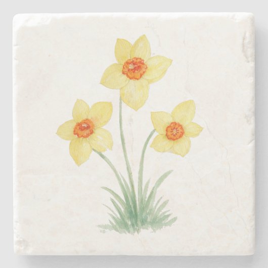 水仙の春の花の絵 ストーンコースター (正面)