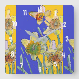 水仙の水彩画 黄色 女性 オフィス 時計