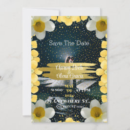 水仙の花で飾られた乾式の招待状 シーズンカード