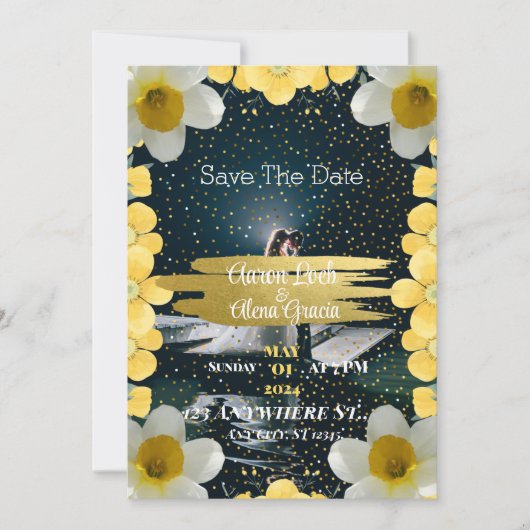 水仙の花で飾られた乾式の招待状 シーズンカード (正面)