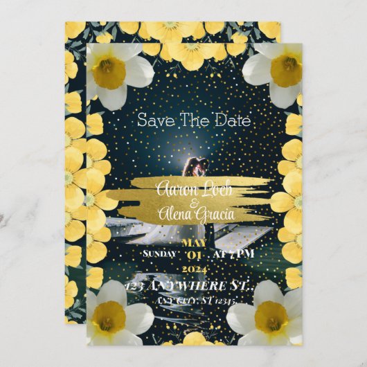 水仙の花で飾られた乾式の招待状 シーズンカード (正面/裏面)