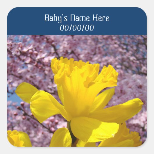 水仙の花のベビー名ステッカー 誕生日 スクエアシール (正面)