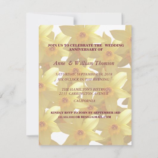 水仙の花の結婚記念日招待状 招待状 (裏面)