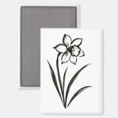 水仙の花 – モノクロの植物画を マグネット (正面/裏面)