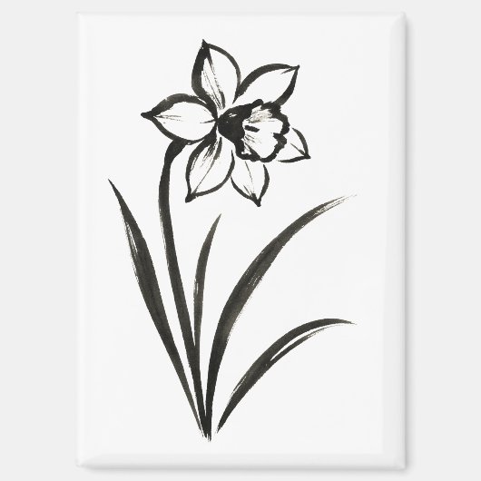 水仙の花 – モノクロの植物画を マグネット (正面)