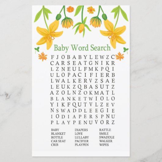 水仙の赤ちゃんシャワー語検索ゲーム (正面)