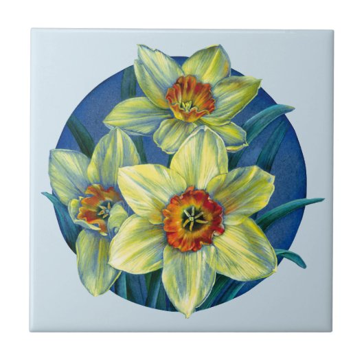 水仙の黄素晴らし色絵画の絵 タイル (正面)