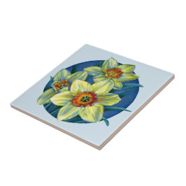 水仙の黄素晴らし色絵画の絵 タイル