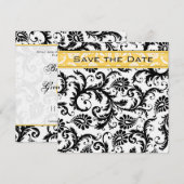 水仙の黄色と黒のダマスク・セーブ・ザ・デート 招待状 (正面/裏面)