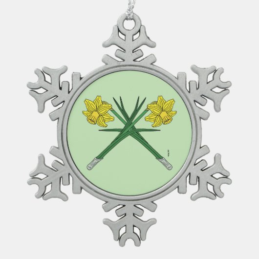 水仙は交差 スノーフレークピューターオーナメント (正面)
