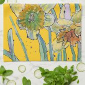 水仙フラワーフローラ春水彩黄 キッチンタオル (折り畳み)