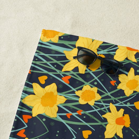 水仙フローラ名前をカスタムするパターントレンディー ビーチタオル (インサイチュ)