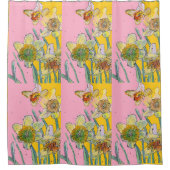 水仙フローラ水彩ピンク黄色 シャワーカーテン (正面)