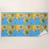 水仙フローラ水彩ライトブルー ビーチタオル (正面)