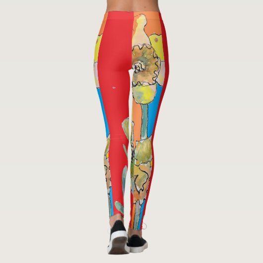 水仙水彩花紅フローラレギンス レギンス (裏面)