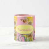 水仙絵画の水彩黄ピンクフローラ マグカップ (中央)