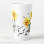 水仙「ありがとう！」 編集可能なスローガンと名前 カフェラテマグ (正面)