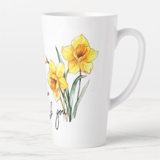 水仙「ありがとう!」 編集可能なスローガンと名前 カフェラテマグ (右)