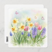 水仙、チューリップ、ヒヤシンス、蝶カード (正面/裏面)