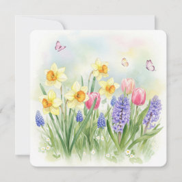 水仙、チューリップ、ヒヤシンス、蝶カード