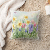 水仙、チューリップ、ヒヤシンス、蝶枕 クッション (ブランケット)
