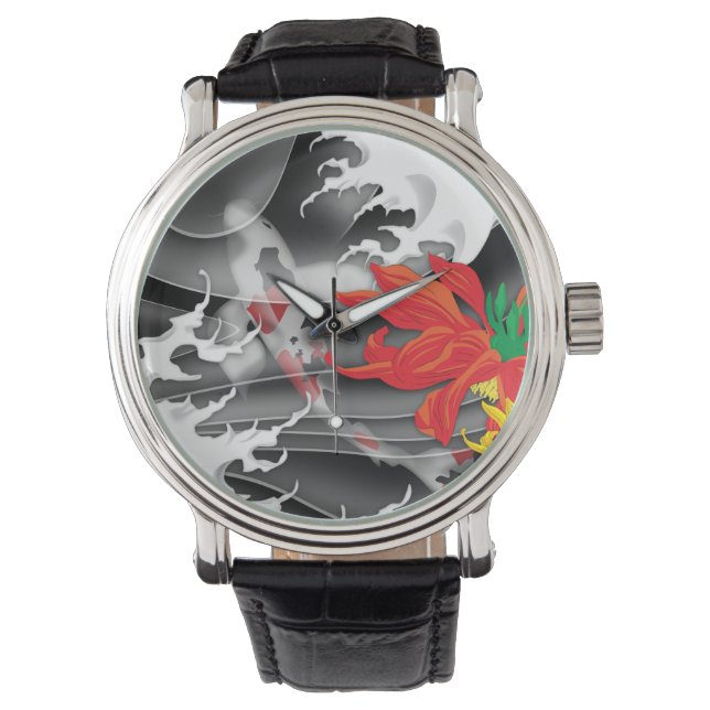 水伝統的日本の中のコイ 腕時計 (正面)