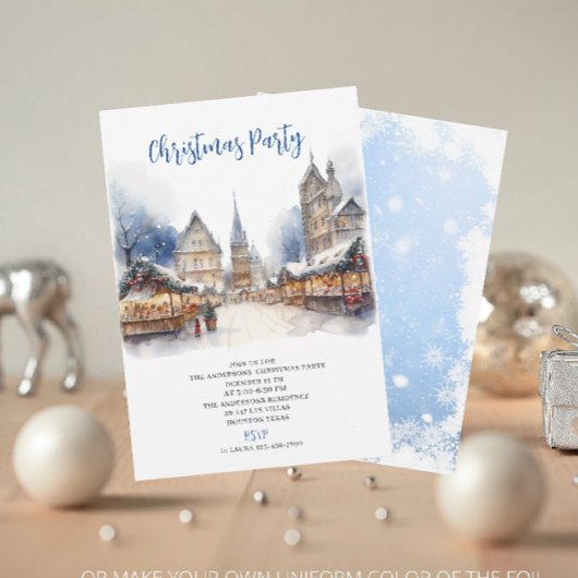 水伝統的色の冬メリークリスマス 招待状