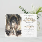 水伝統的色の教会結婚 招待状 (スタンド正面)