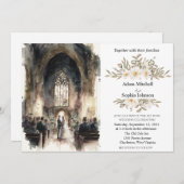 水伝統的色の教会結婚 招待状 (正面/裏面)