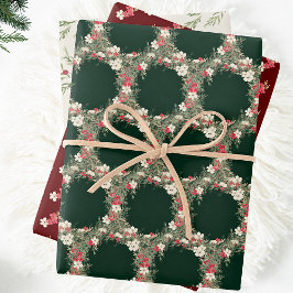 水伝統的色クリスマスフローラリース ラッピングペーパーシート