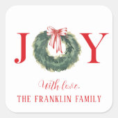 水伝統的色クリスマスリースジョイ スクエアシール (正面)