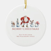 水伝統的色サンタ雪だるま セラミックオーナメント (正面)