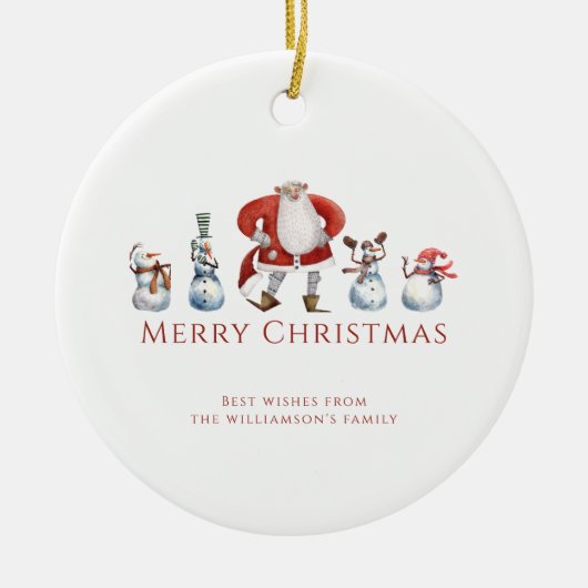 水伝統的色サンタ雪だるま セラミックオーナメント (正面)