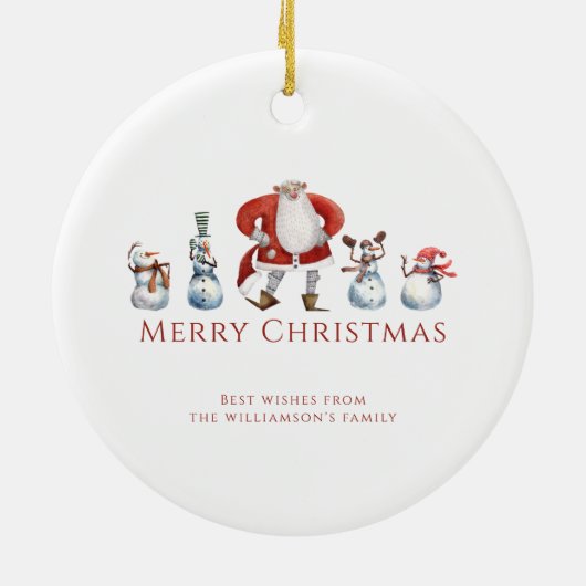 水伝統的色サンタ雪だるま セラミックオーナメント (裏面)