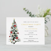 水伝統的色ツリーのクリスマスパーティー金ゴールド 箔招待状 (立ち正面)