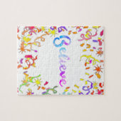 水信じ色タイポグラフィ紙吹雪アート ジグソーパズル (横)